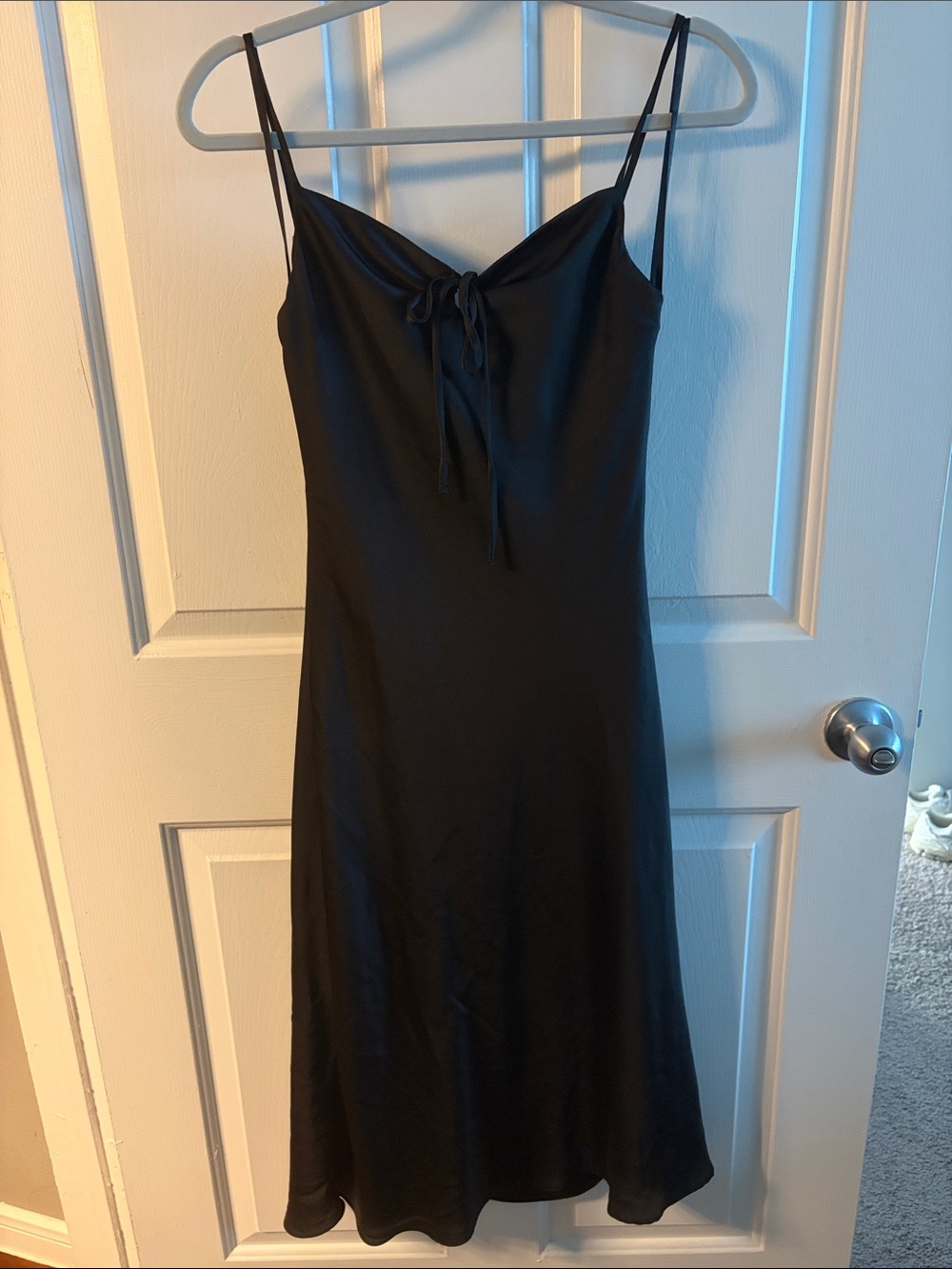 B Darlin Black Midi Slip Dress with Front Tie